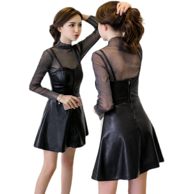 2025 Autumn Winter PU Leather Two-Piece Cami Set 9689 - Image 5