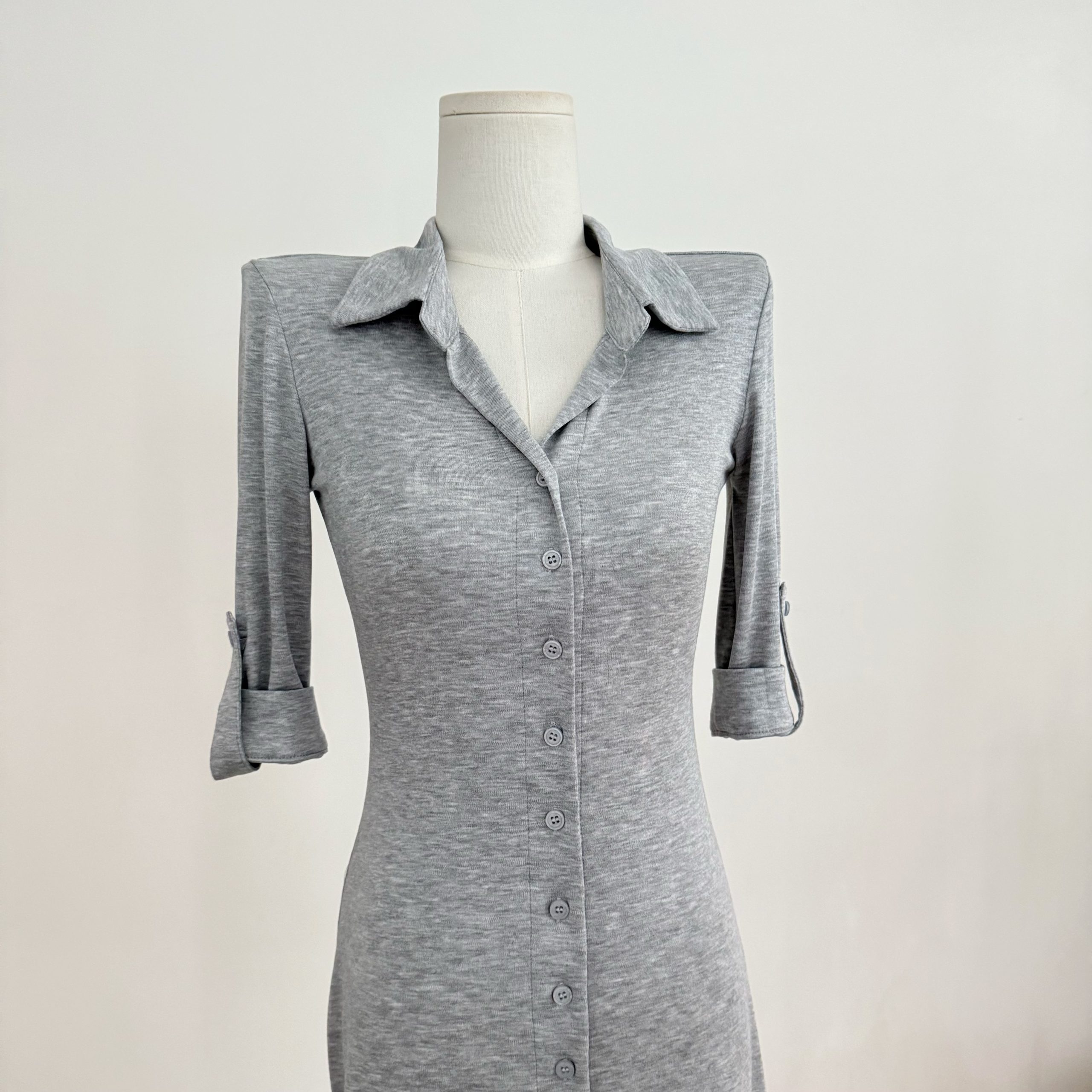 Pink and Gray Polo Collar Slim Fit Flare Sleeve Dress for Women Summer Short Dress - Image 5