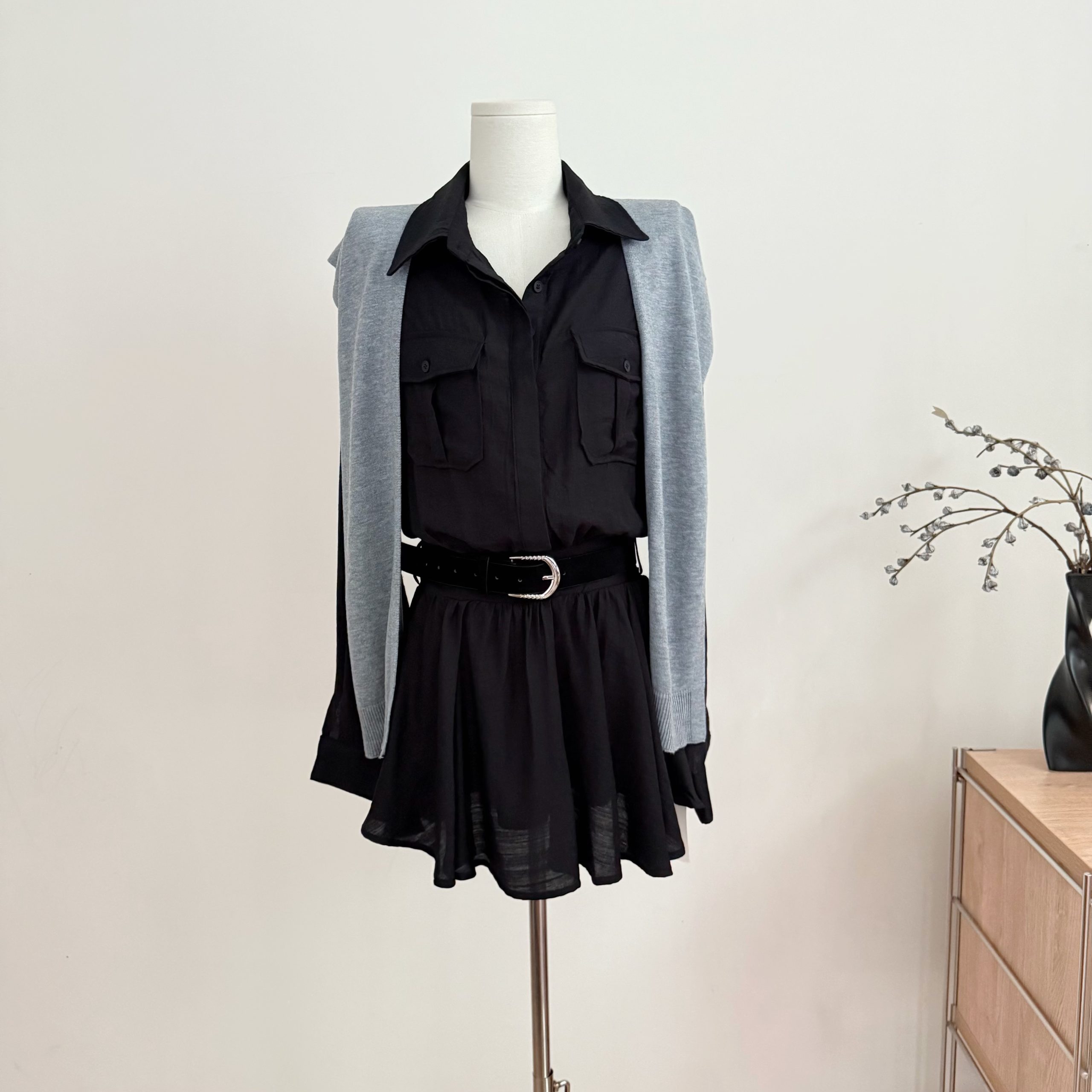 Women's Long Sleeve Waist-Cinched Shirt Dress with Shawl and Belt - Image 4