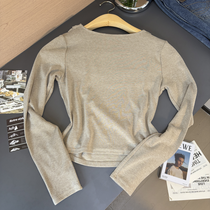 Women's Beaded Cowl Neck One Shoulder Long Sleeve Slim Fit T-Shirt 2026 Fall - Image 3