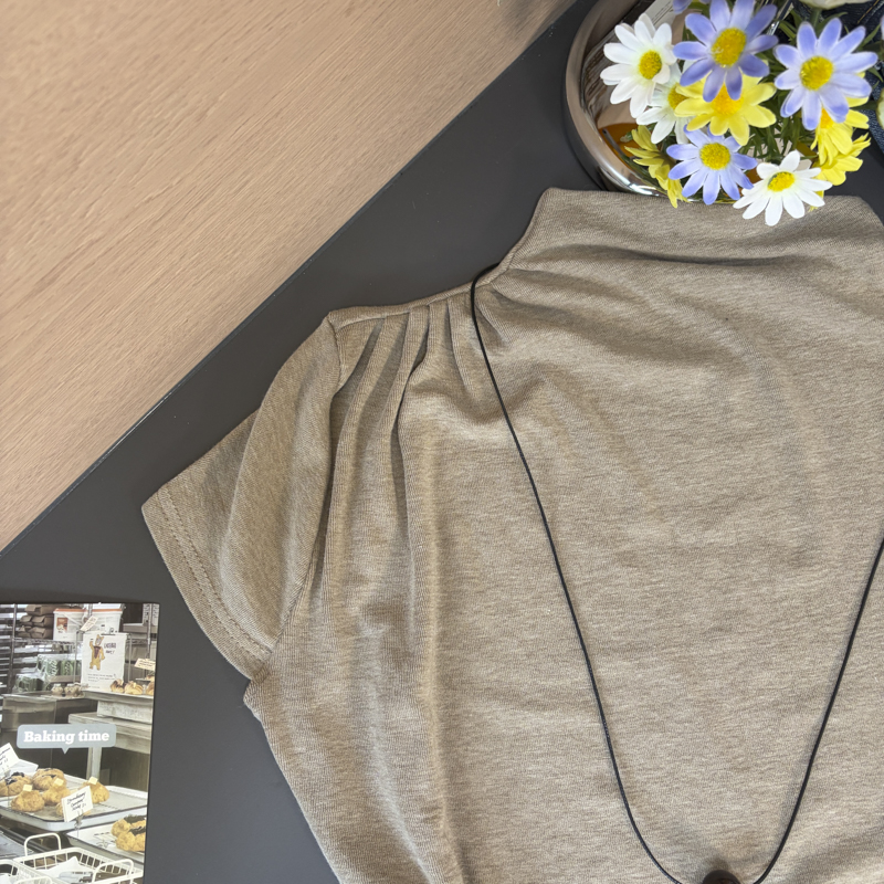 Women's Stand Collar Ruffle Sleeve Knit T-Shirt with Necklace - 2026 Fall Korean Style - Image 2
