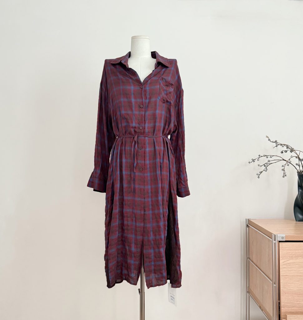 Douyin FORNI YOYO Meet Scotland Vintage Lace-Up Waist Lace Patchwork Plaid Shirt Dress