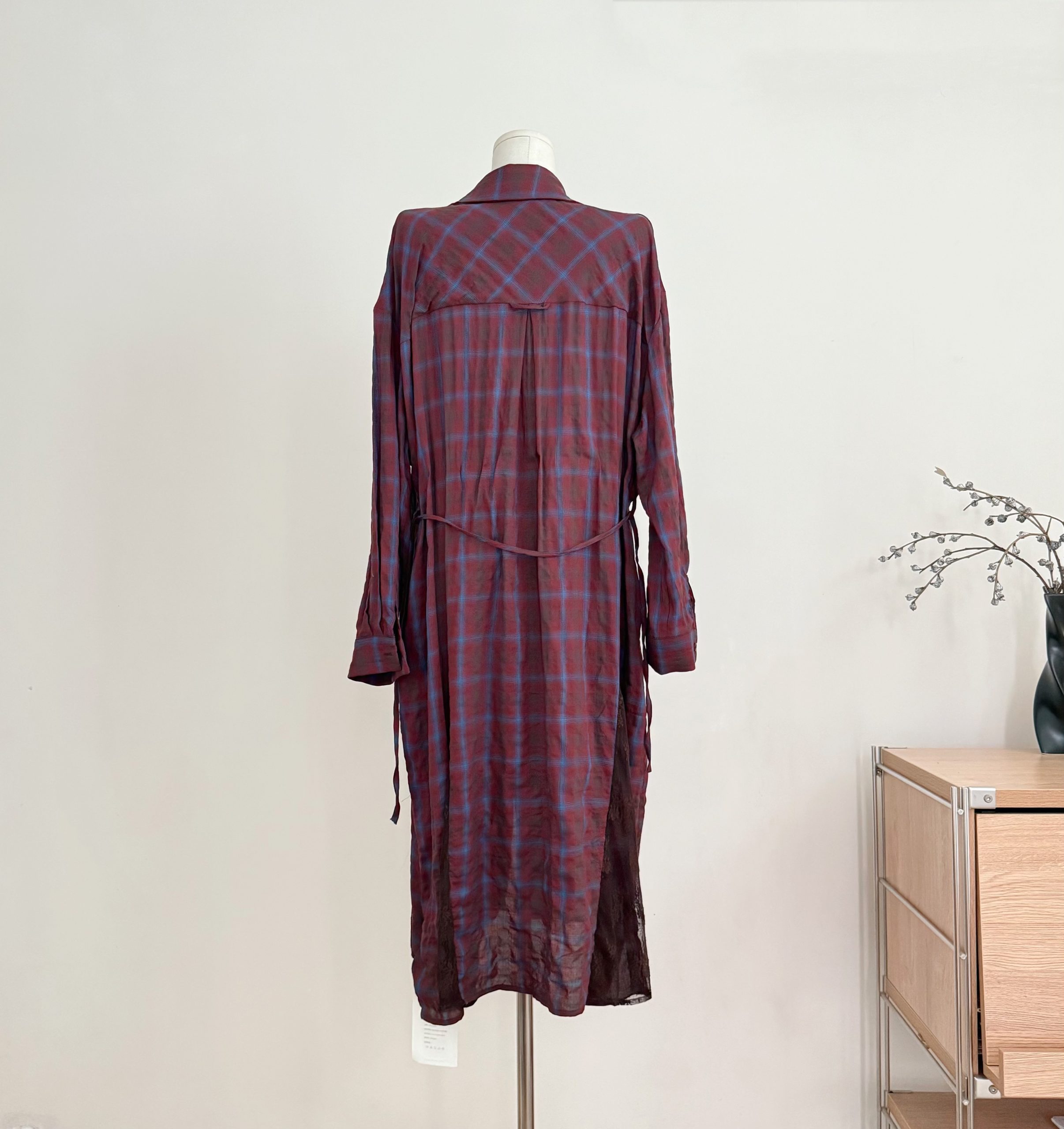 Douyin FORNI YOYO Meet Scotland Vintage Lace-Up Waist Lace Patchwork Plaid Shirt Dress - Image 3