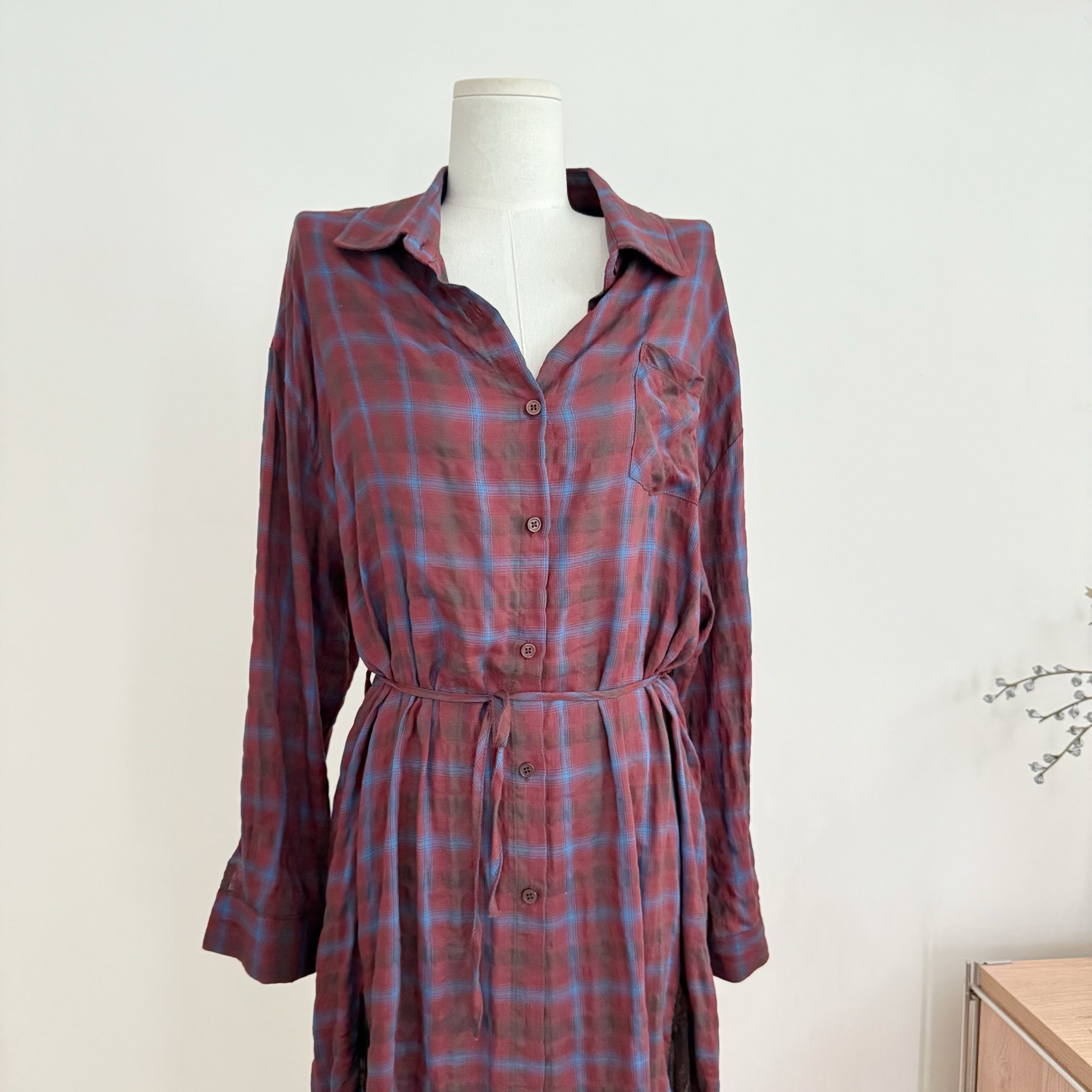 Douyin FORNI YOYO Meet Scotland Vintage Lace-Up Waist Lace Patchwork Plaid Shirt Dress - Image 4