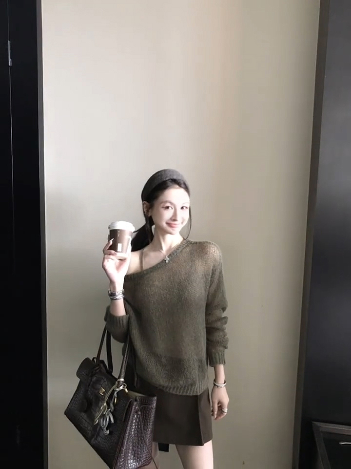 Lazy Relaxed Off-Shoulder Cutout Loose Knit Long-Sleeve Pullover Top - Style 66ead6 - Image 4