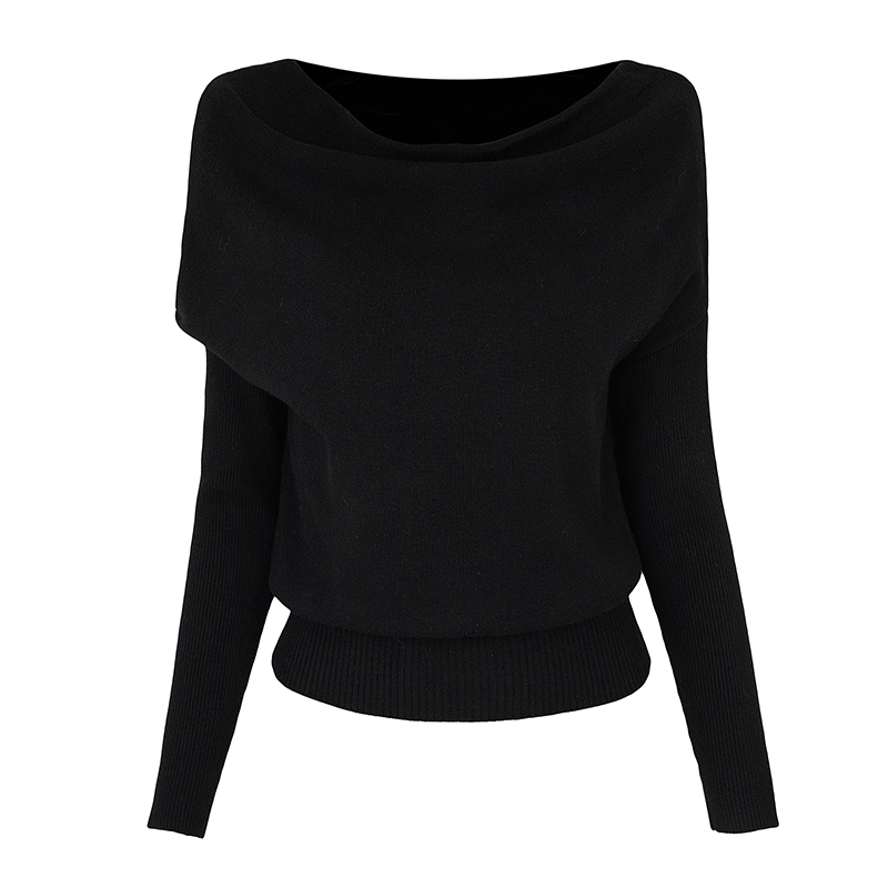 Famouswang Fall New Multi-Wear Asymmetric Shoulder Draped Neck Wool Knit Top - Image 5