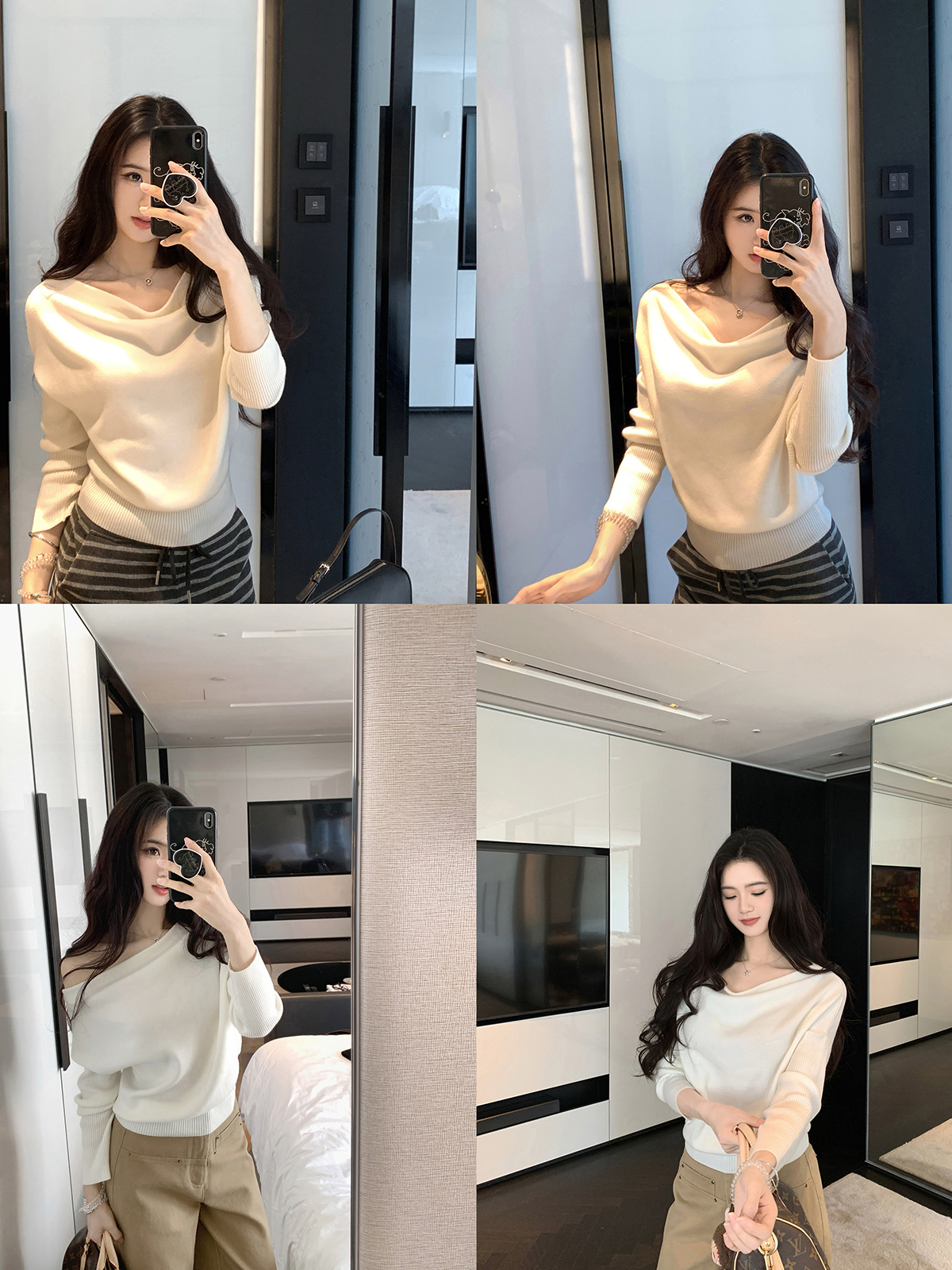 Famouswang Fall New Multi-Wear Asymmetric Shoulder Draped Neck Wool Knit Top - Image 2
