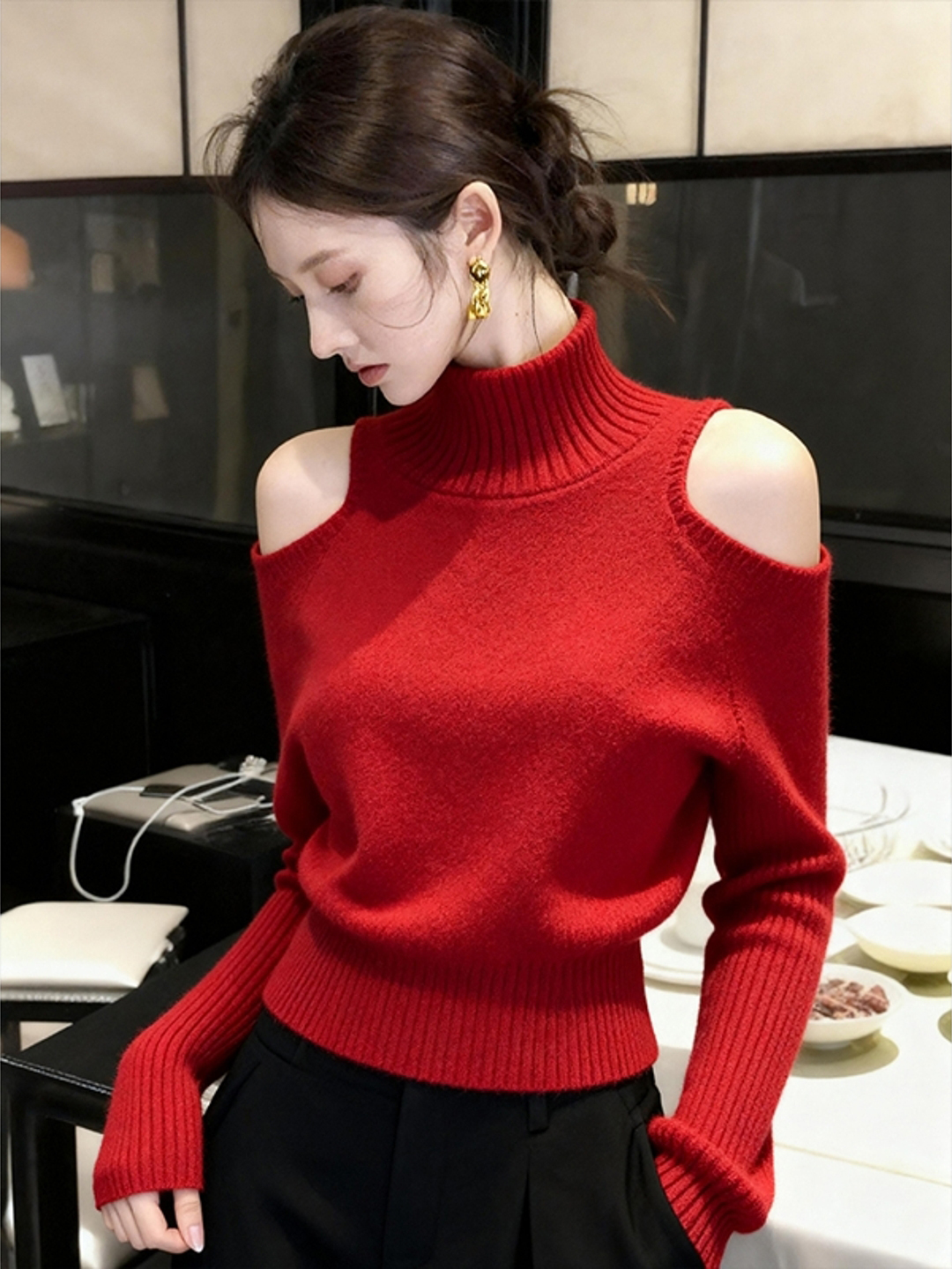Women's Turtleneck Knit Sweater Fall Winter Lazy Chic Top - Image 2