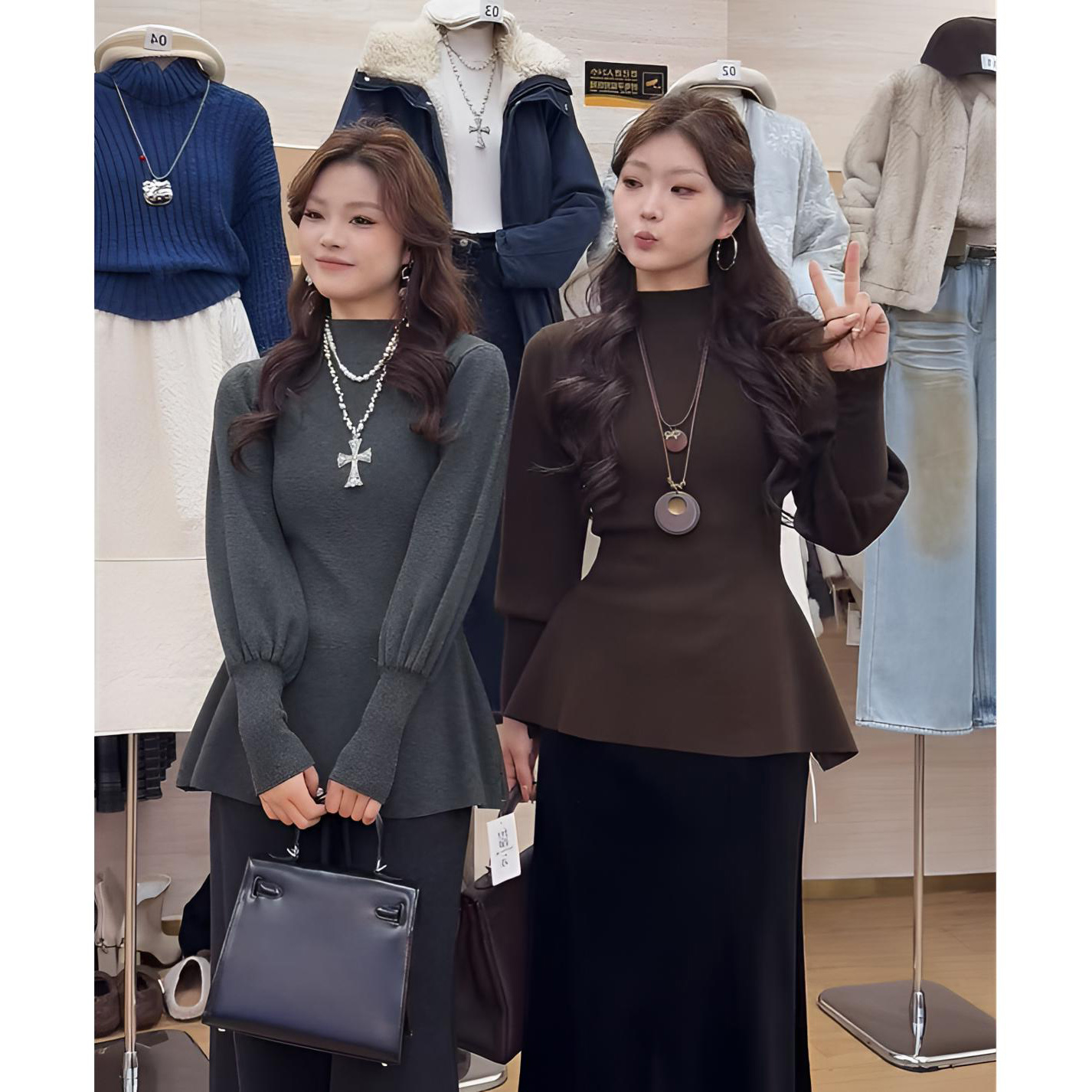 Women's Lantern Sleeve Knit Sweater French Half Turtleneck Batwing Sleeve Waist-Cinched Top - Image 5
