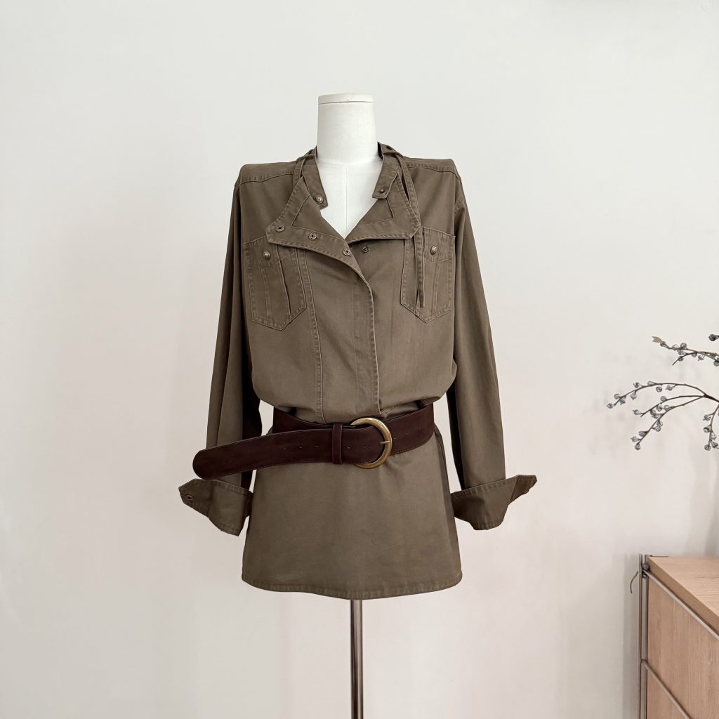 Women's VTG Washed Stand Collar Dress with Belt